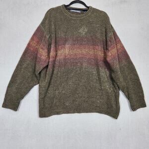Vintage Northern Isles Sweater Mens XL Green Wool Blend Stripe Crewneck 90s